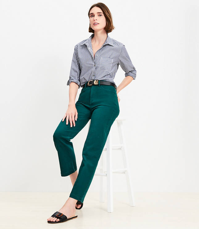 Petite Five Pocket Straight Pants in Twill