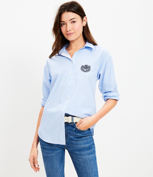 Petite Striped Poplin Oversized Pocket Shirt