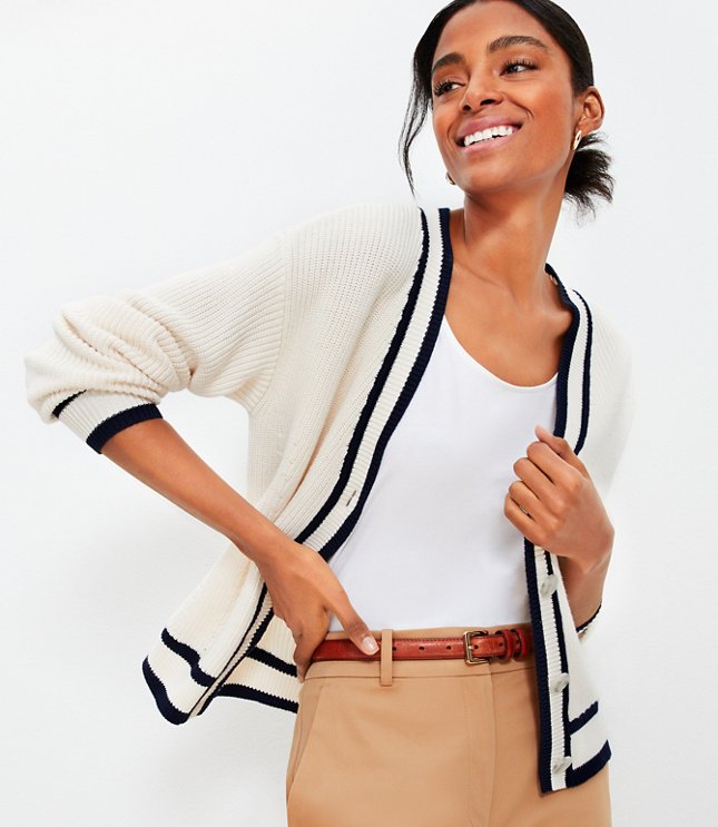 Petite Tipped V-Neck Cardigan