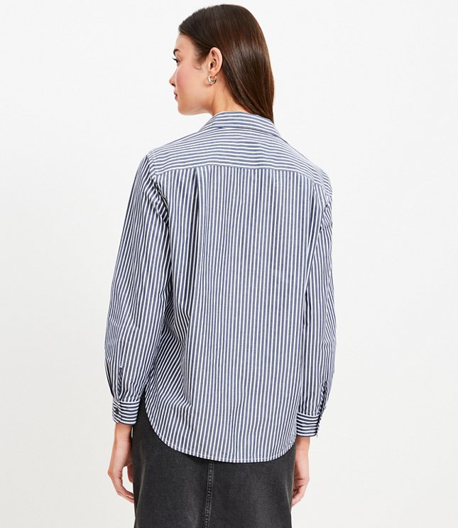 Petite Striped Poplin Relaxed Pocket Shirt