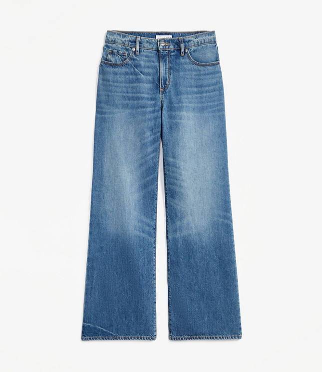 Petite Mid Rise Wide Leg Jeans Classic Wash