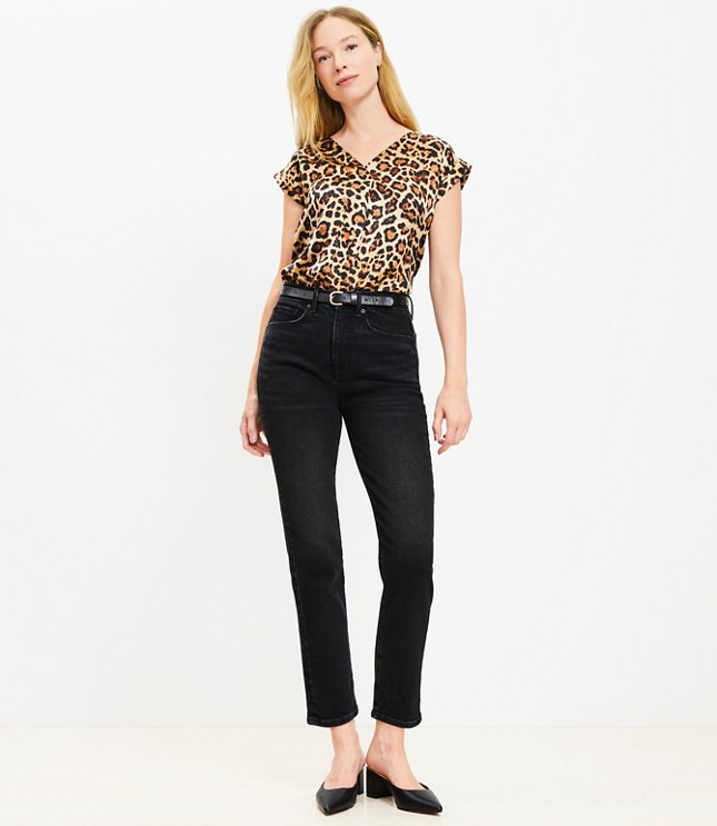 Petite High Rise Slim Jeans in Washed Black - Washed Black