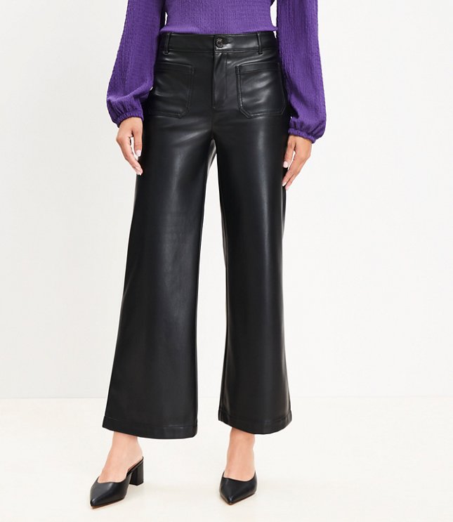 Palmer Wide Leg Crop Pants in Faux Leather