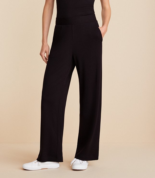 Essential Rib Wide Leg Pant-PETITE