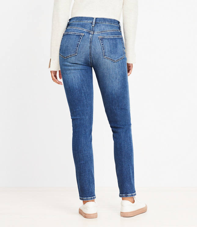 Petite Button Front High Rise Skinny Jeans in Classic Mid Wash