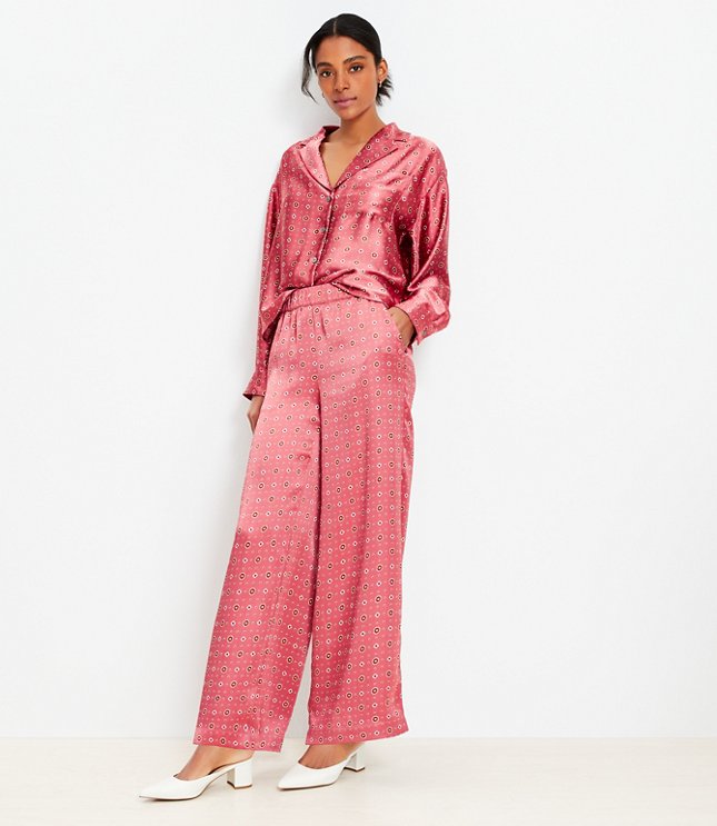 Petite Fluid Pull On Wide Leg Pants in Foulard Satin - Sweet Lychee