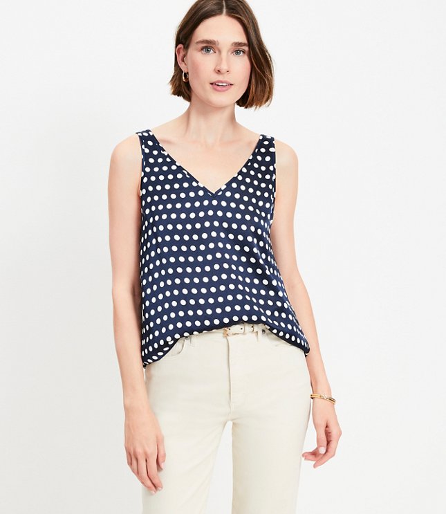 Dotted Satin Double V Tank Top