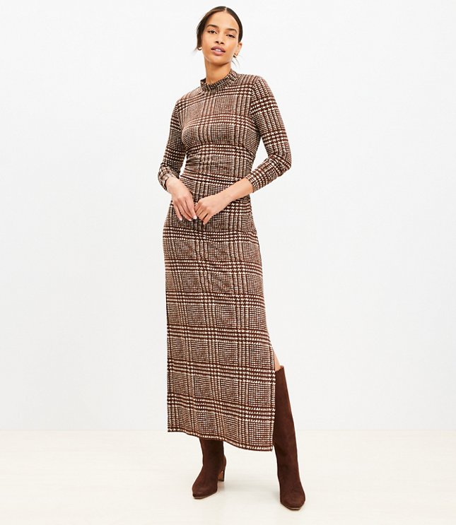 Tall Houndstooth Mock Neck Midi Dress