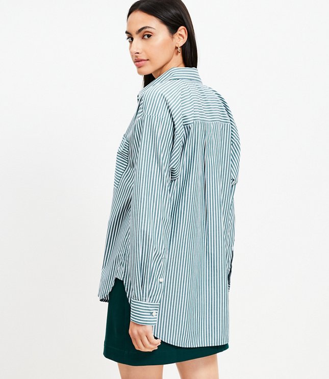 Petite Striped Poplin Oversized Pocket Shirt