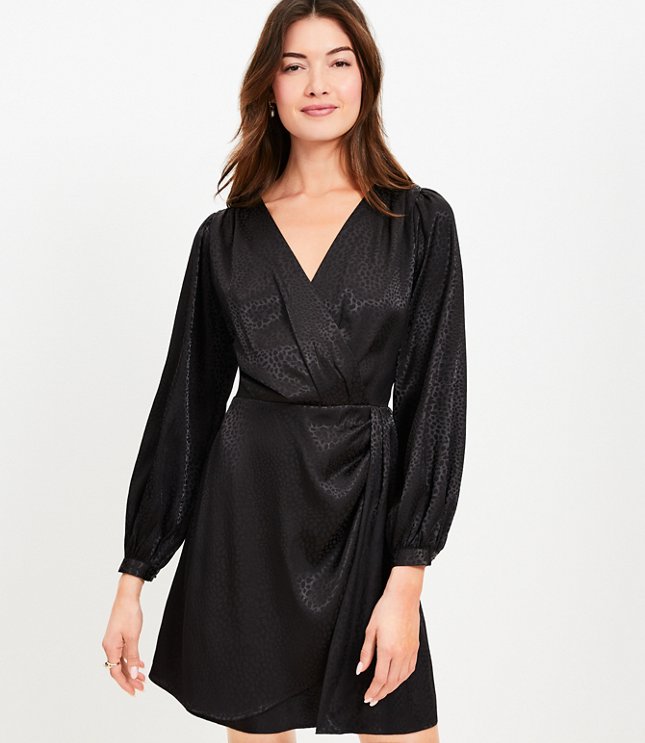 Petite Jacquard Draped Mini Dress - Black