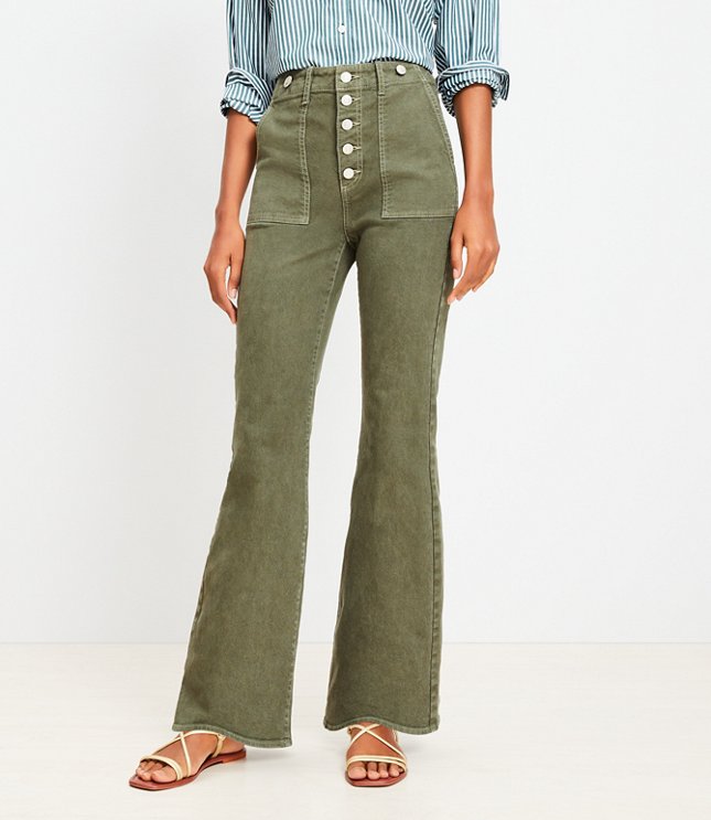 Petite High Rise Relaxed Flare Jeans Evening Olive