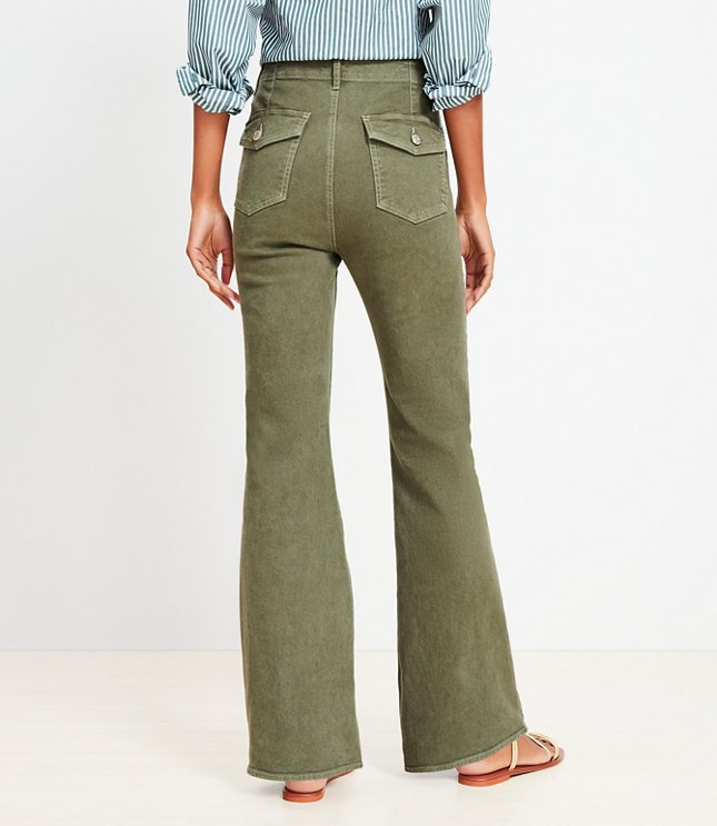 Petite High Rise Relaxed Flare Jeans Evening Olive