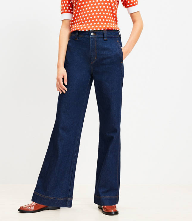 Petite High Rise Wide Leg Jeans in Dark Rinse Wash