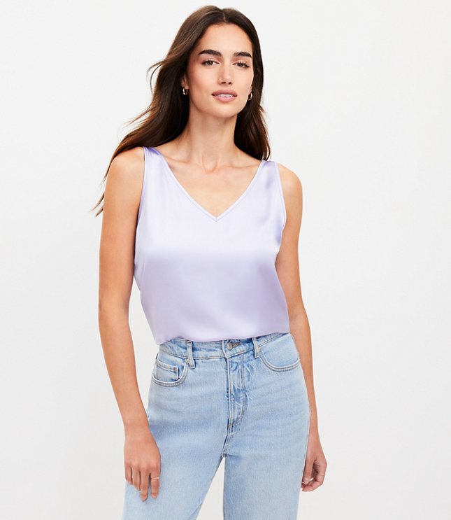 Petite Satin Double V Tank Top