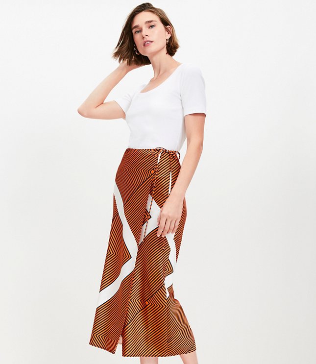Striped Satin Bias Midi Wrap Skirt