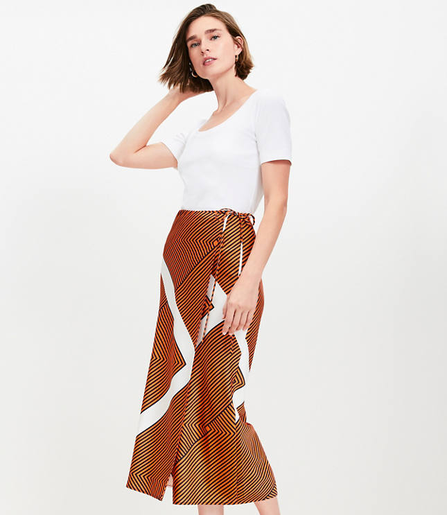 Striped Satin Bias Midi Wrap Skirt - Tangerine Punch