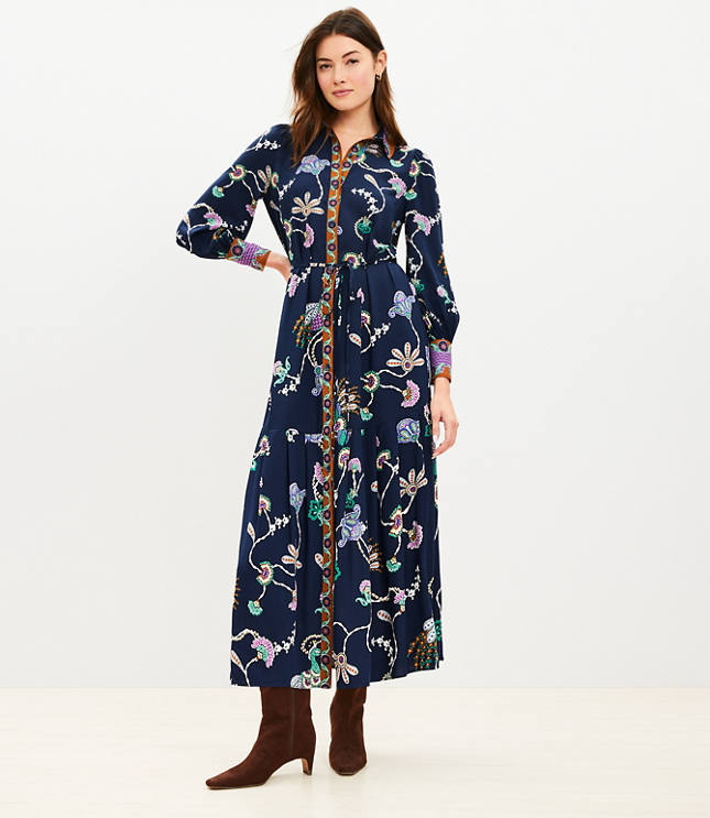 Petite Pheasant Pleated Tie Waist Midi Shirtdress