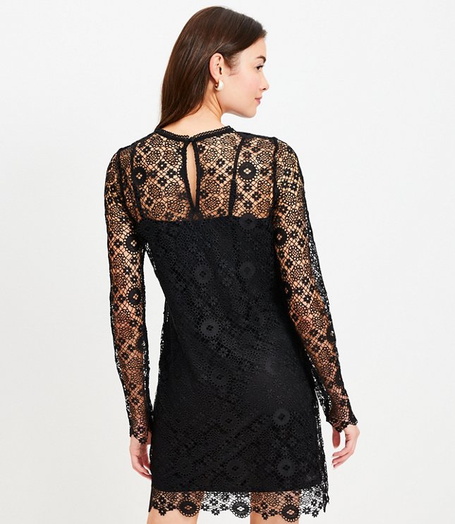 Petite Lace Long Sleeve Mini Dress