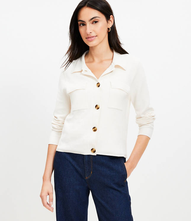 Petite Collared Pocket Sweater Jacket