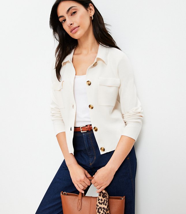 Petite Collared Pocket Sweater Jacket