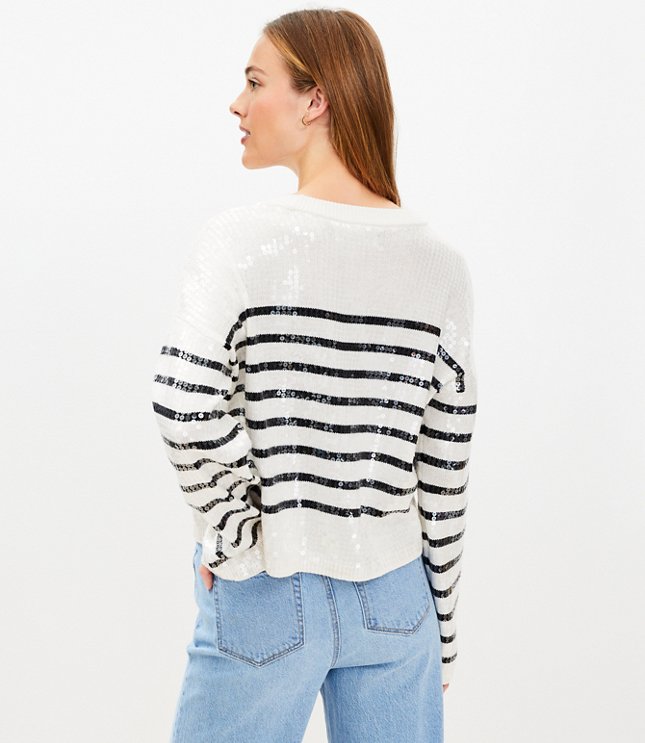 Petite Striped Sequin Sweater