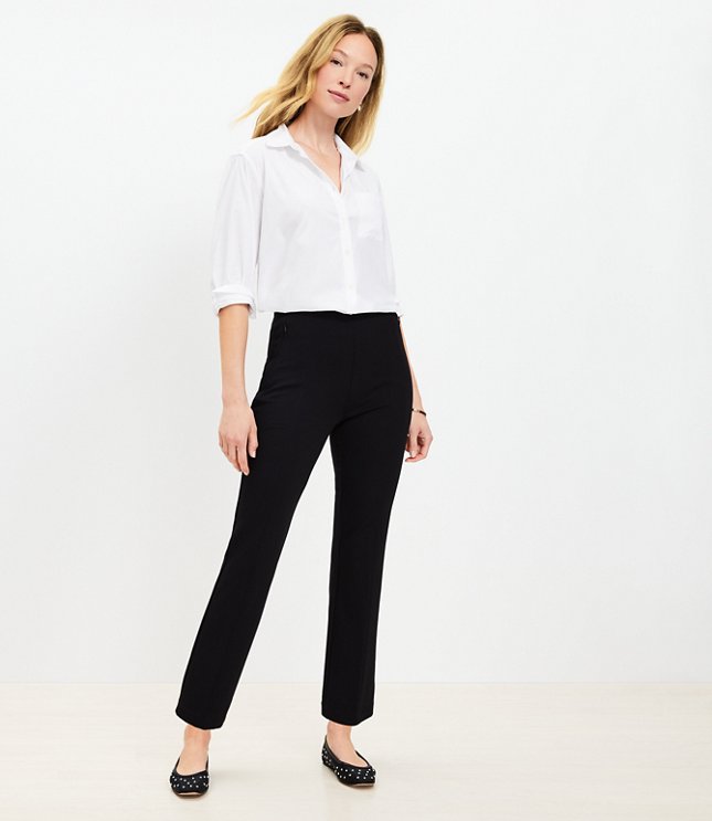 Petite Straight Cropped Cuff Pant in Houndstooth - Light Charcoal Heather