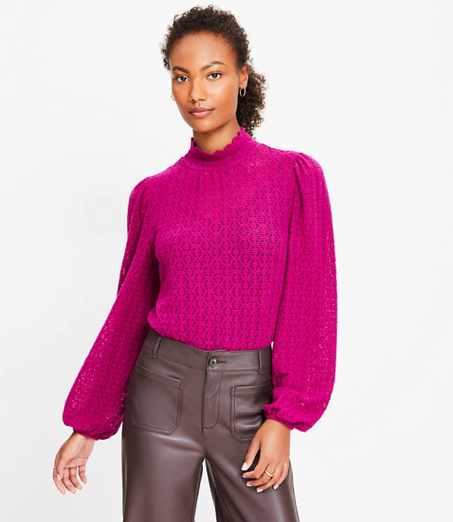 Brushed Lace Turtleneck Top