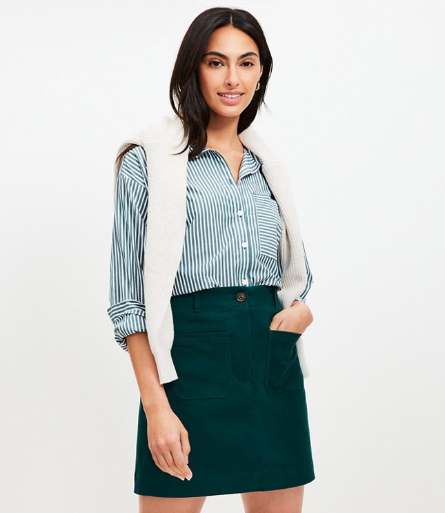 Petite Chambray Button Pocket Skirt