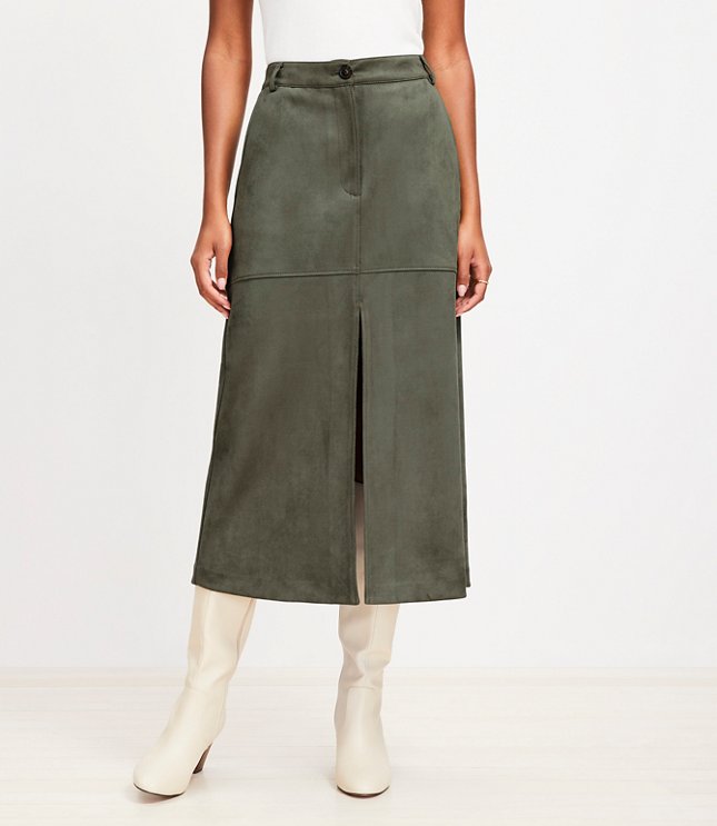 Petite Faux Suede Midi Pocket Skirt