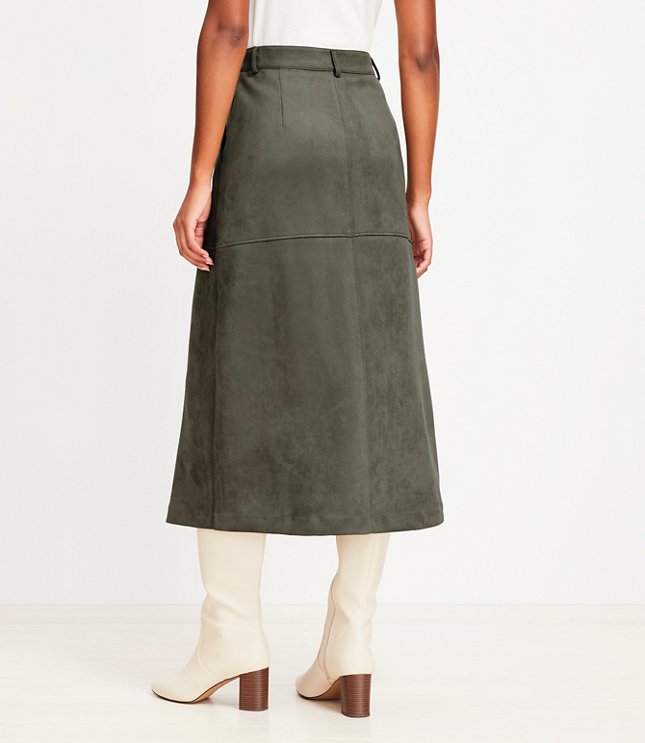 Petite Faux Suede Midi Pocket Skirt