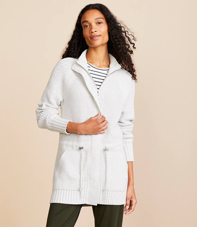 Petite Lou & Grey Ribbed Drawstring Zip Pocket Cardigan