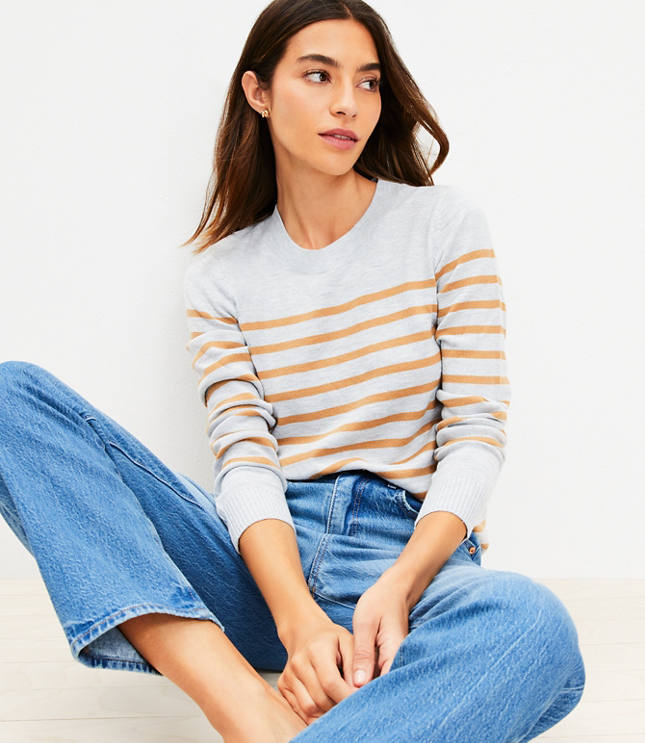 Striped Luxe Knit Sweater - Silver Dust Melange