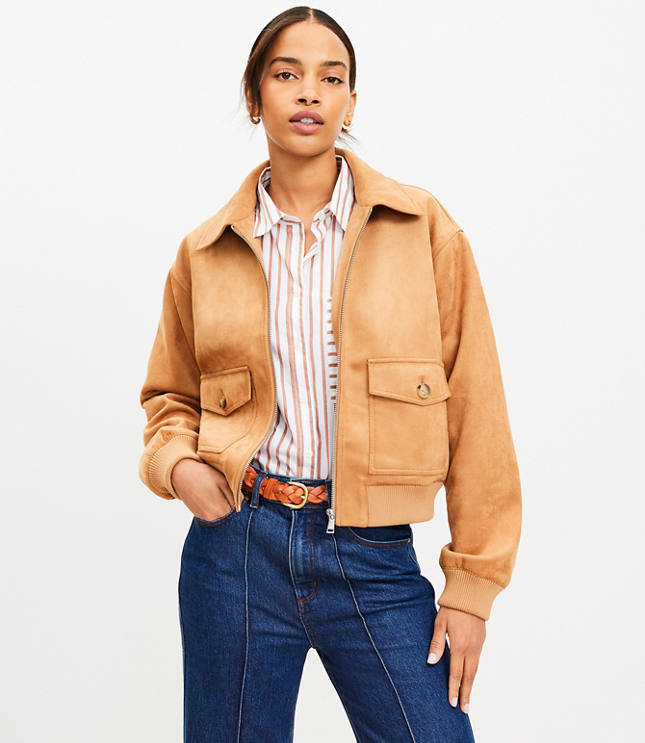 Petite Faux Suede Bomber Jacket