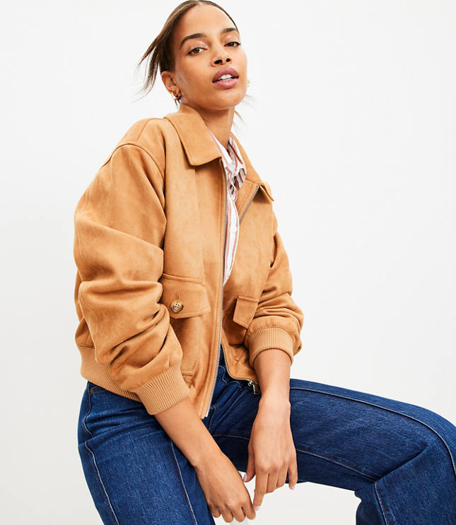 Petite Faux Suede Bomber Jacket