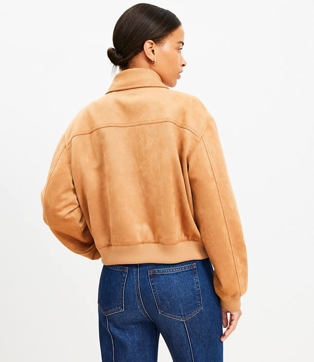 Petite Faux Suede Bomber Jacket