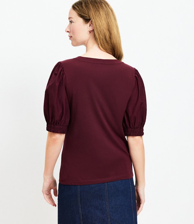 Petite Puff Sleeve Mixed Media Top