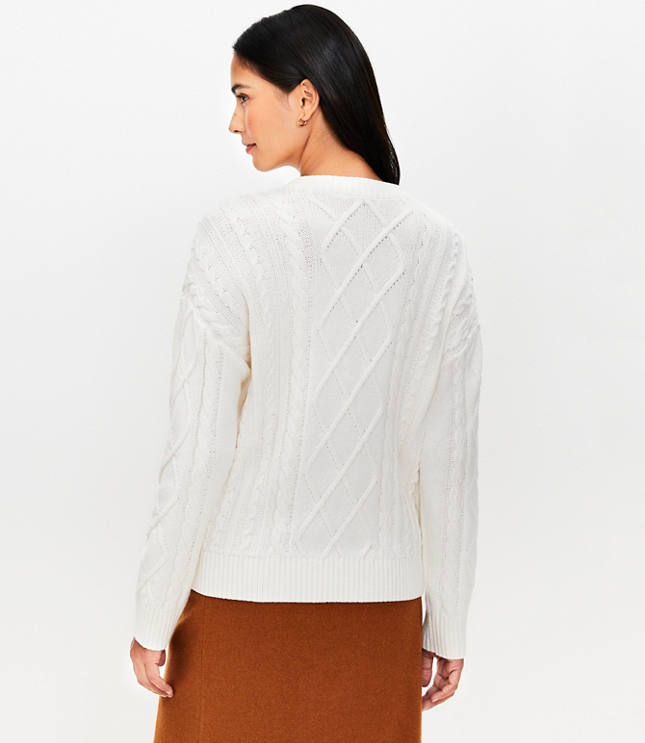 Stitched V-Neck Cable Sweater carousel Product Image 3