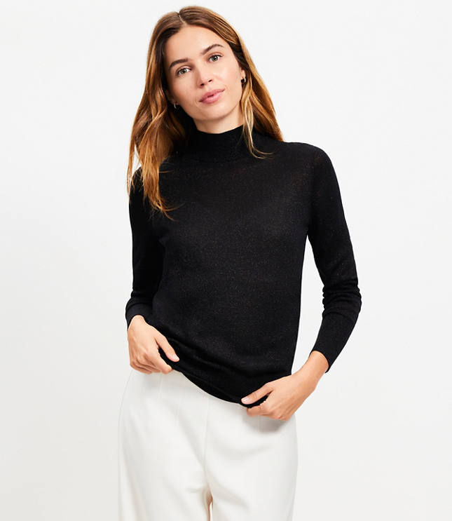 Shimmer Sheer Mock Neck Sweater