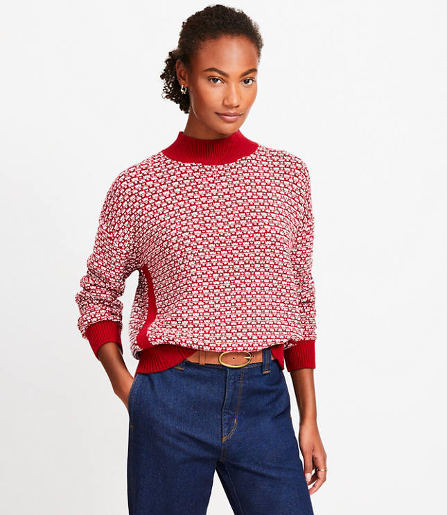 Tipped Textured Stitch Mock Neck Sweater