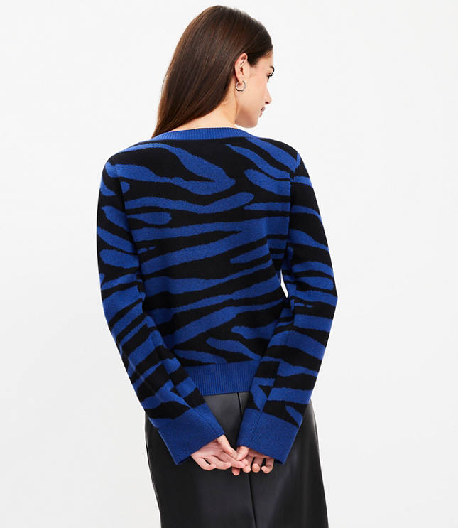 Petite Zebra Print Boatneck Ribtrim Flare Sleeve Sweater image number 2