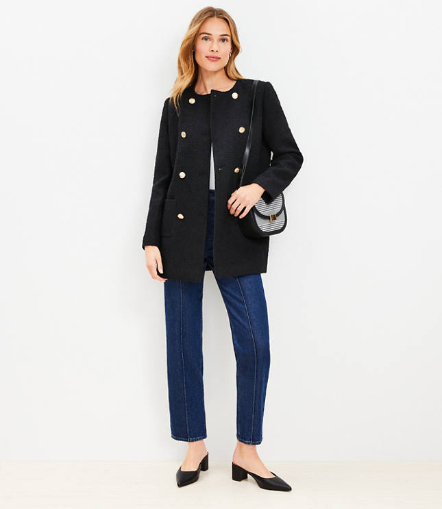 Petite Twill Double Breasted Blazer