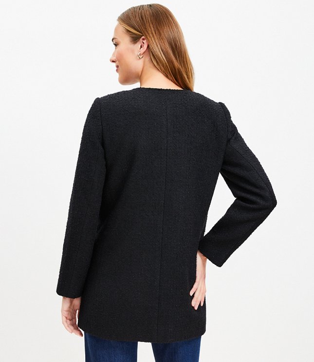 Petite Tweed Long Collarless Jacket