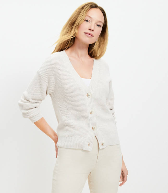 Crochet Trim Ribbed Cardigan - White