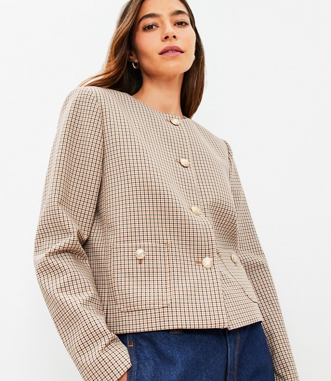 Houndstooth Textured Cropped Shirt Jacket