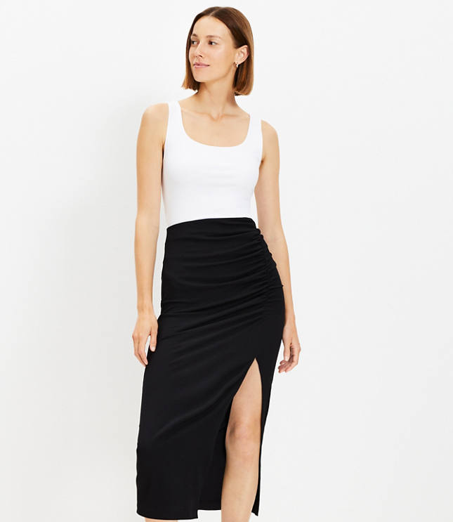 Ribbed Ruched Midi Skirt