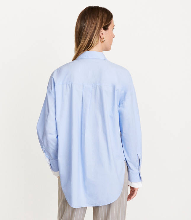 Petite LOFT Versa Poplin Oversized Double Cuff Tunic Shirt