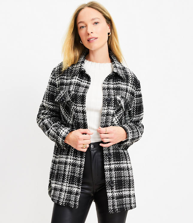 Petite Textured Tweed Shirt Jacket