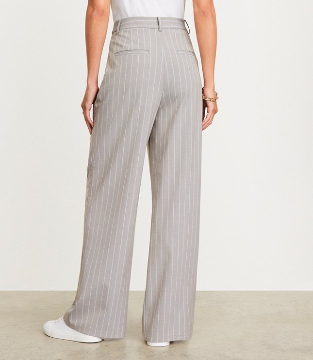 Petite LOFT Versa Seasonless Stretch Double Pleat Wide Leg Pant Stripe