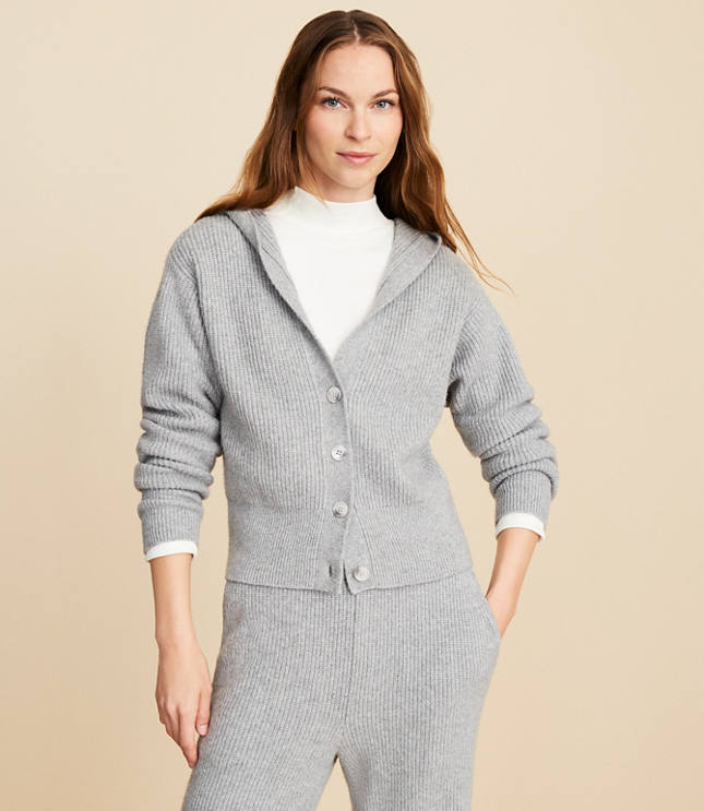 Lou & Grey Ribbed V-Neck Hooded Cardigan