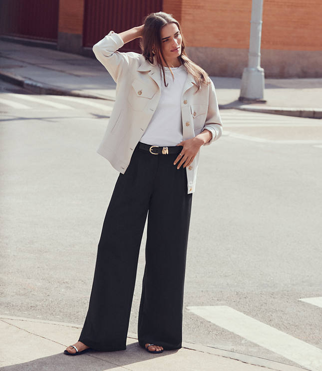 Petite LOFT Versa Crepe Drape Palazzo Pant